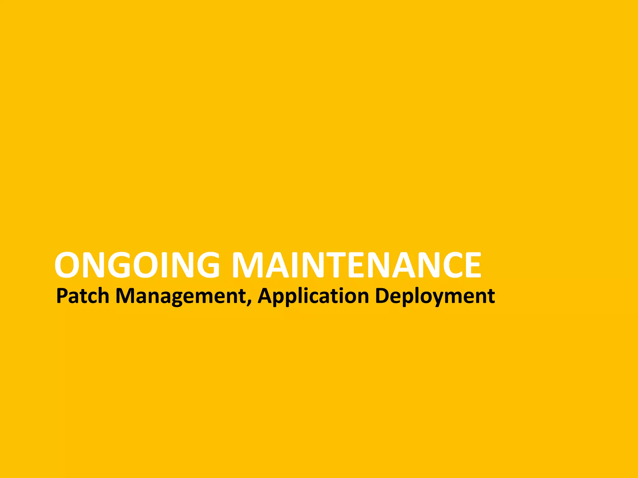 Application Virtualization - App-VMicrosoft Application Virtualization (App-V)Allows less testing when packaging applicationsApp-V packages can be applied to other OS’s with little or no changeThere is no “Install” or “Uninstall” so OS doesn’t get changedPackaging can be easier with some apps