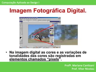 Imagem Fotográfica Digital.




• Na imagem digital as cores e as variações de
  tonalidades das cores são registradas em
  elementos chamados “pixels”.
 