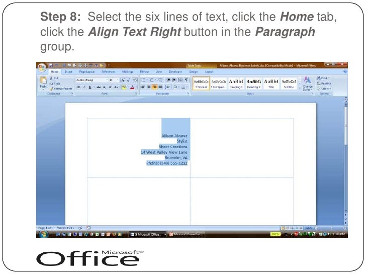 microsoft office business cards