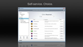 XenVault™Automatically saves data created by corporate apps in encrypted folderCorporate files encrypted & secured in XenVaultMy Secure Data LibraryDocumentsNameDate ModifiedTypeSizeEncrypted – Alpha7/10/2010 11:23 AMDOCX File3.4 MBEncrypted – Conference7/10/2010 11:23 AMPPX File6.5 MBEncrypted – Presentation7/10/2010 11:23 AMPPTX File10.3 MBEncrypted – RealTime7/10/2010 11:23 AMDOCX File1.2 MBEncrypted – Sales7/10/2010 11:23 AMDOCX File1.6 MBEncrypted – Transform7/10/2010 11:23 AMPDOCX File2.8 MBSafe ZoneXenVault centrally wiped clean by IT in case of user termination or laptop lossXenVault created on BYO laptopXenVaultXenVaultCorporate apps delivered on-demand