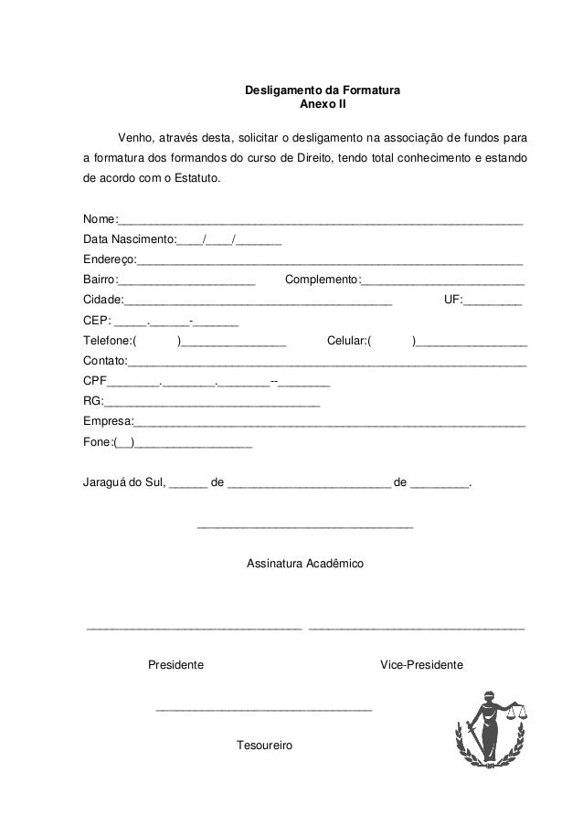 Modelo De Solicitação De Desligamento De Associação  Vários Modelos