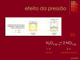 EX N 2 O 4 (g)  2 NO 2 (g) 2 V 1 V efeito da pressão incolor castanho-escuro   pauliño 