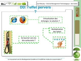 Virtualisation des échanges: la solution ?Multiplication des labelsSe tourner vers les bio-carburants ?DD: l’effet pervers ?