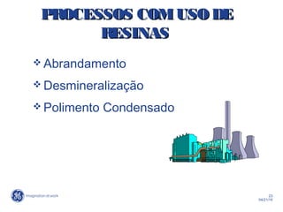 23
04/21/14
PROCESSOS COMUSO DEPROCESSOS COMUSO DE
RESINASRESINAS
 Abrandamento
 Desmineralização
 Polimento Condensado
 