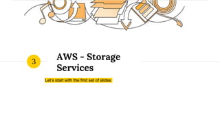 AWS - Storage
Services
Let’s start with the first set of slides
3
 
