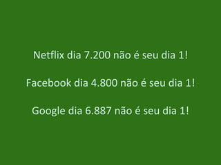 Netflix dia 7.200 não é seu dia 1!
Facebook dia 4.800 não é seu dia 1!
Google dia 6.887 não é seu dia 1!
 