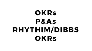 18
OKRs
P&As
RHYTHIM/DIBBS
OKRs
 