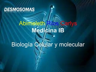 DESMOSOMAS 
Abimeleth Ríos Carlys 
Medicina IB 
Biología Celular y molecular 
 