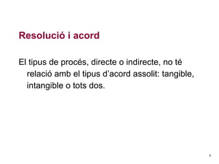 Resolució i acord
El tipus de procés, directe o indirecte, no té
relació amb el tipus d’acord assolit: tangible,
intangible o tots dos.

5

 