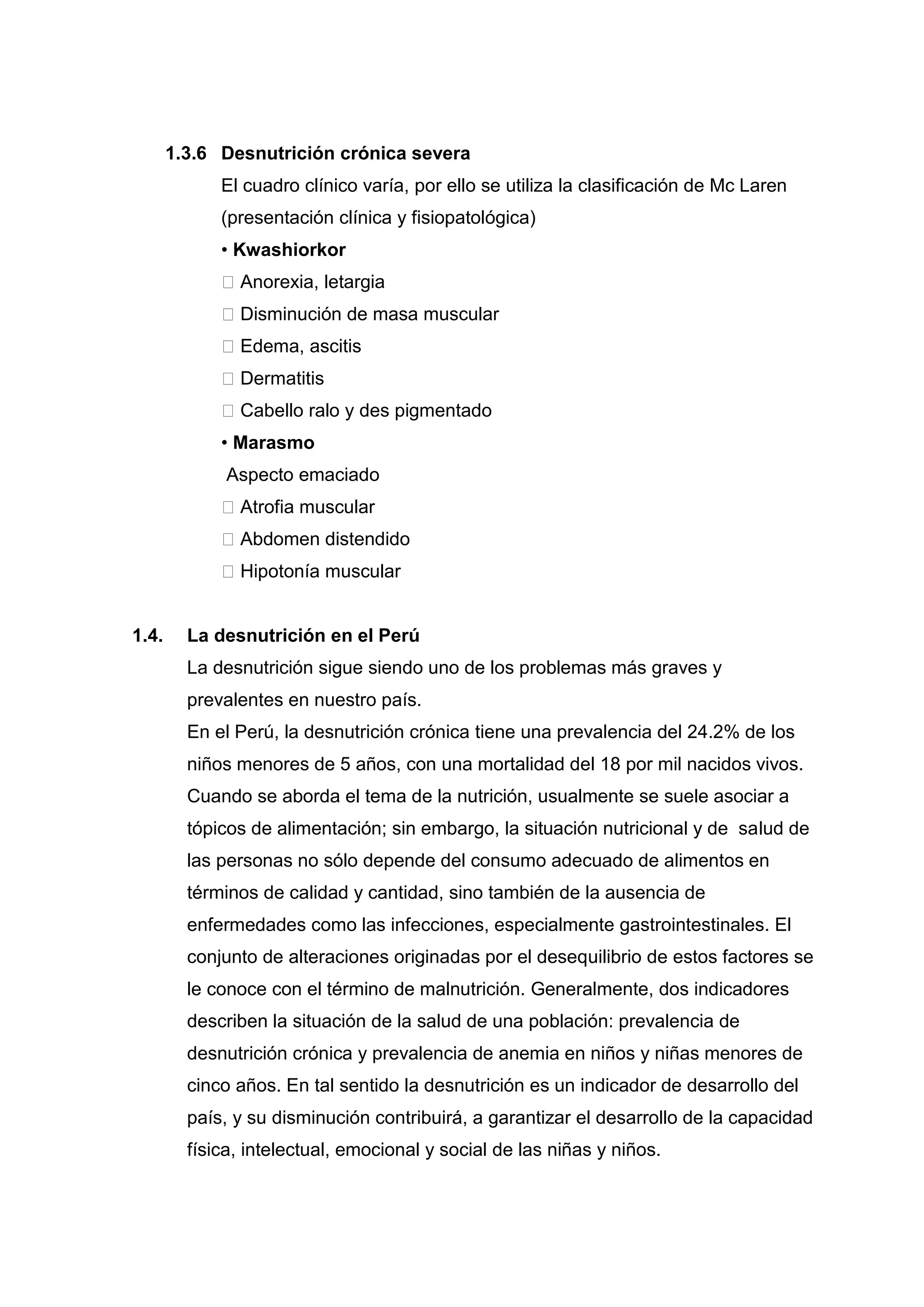 Desnutrición, aprendizaje y calidad de vida