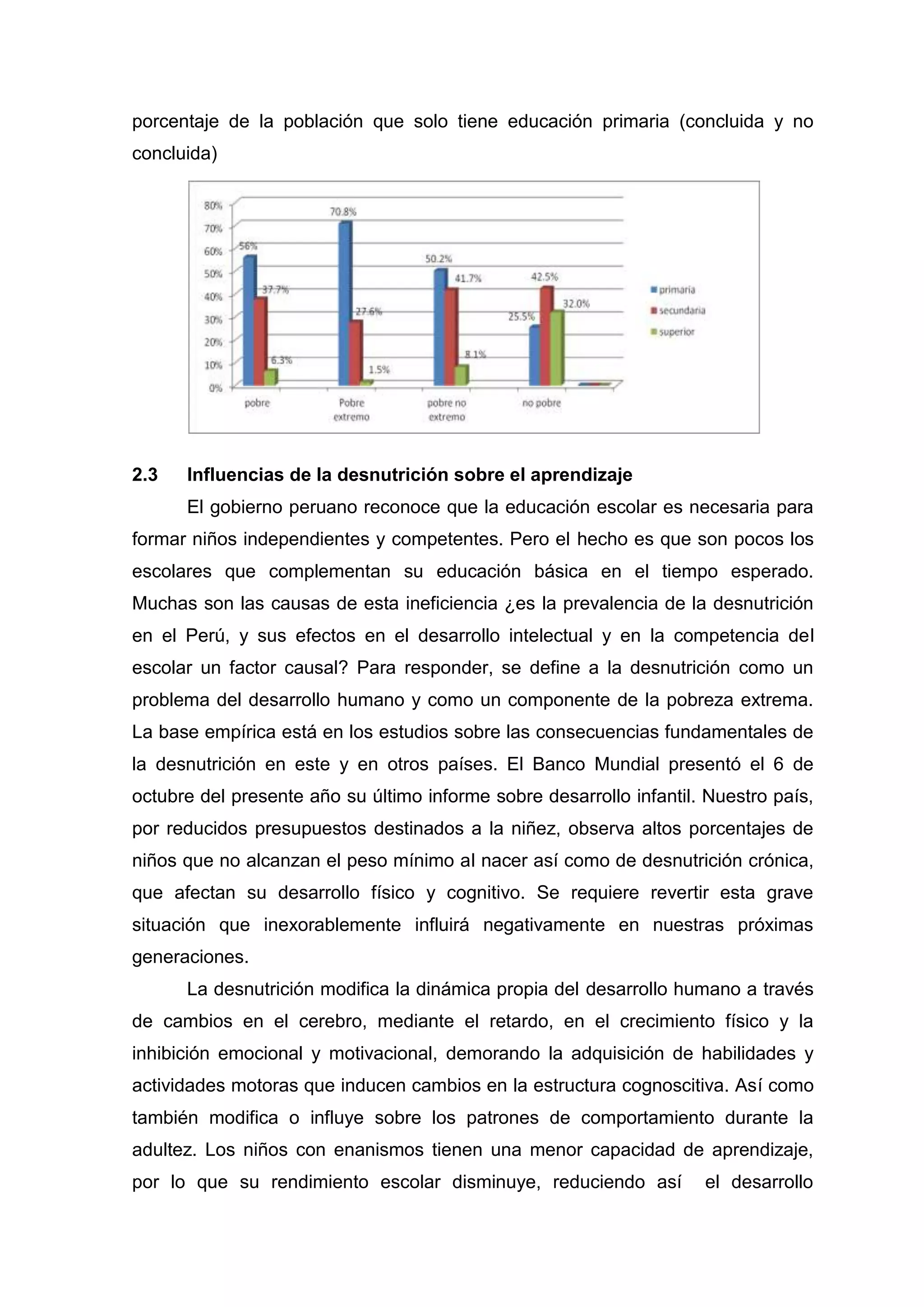 Desnutrición, aprendizaje y calidad de vida