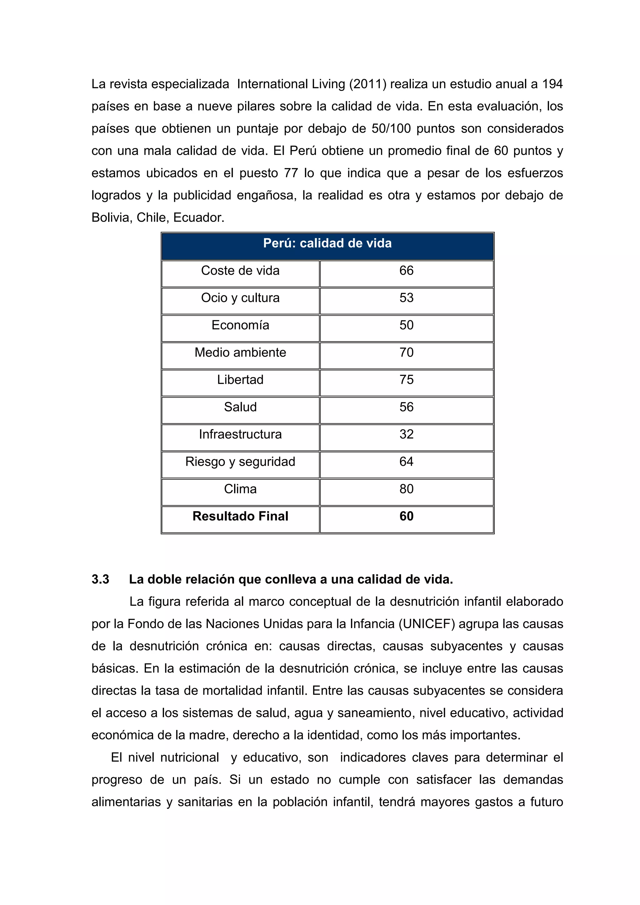 Desnutrición, aprendizaje y calidad de vida