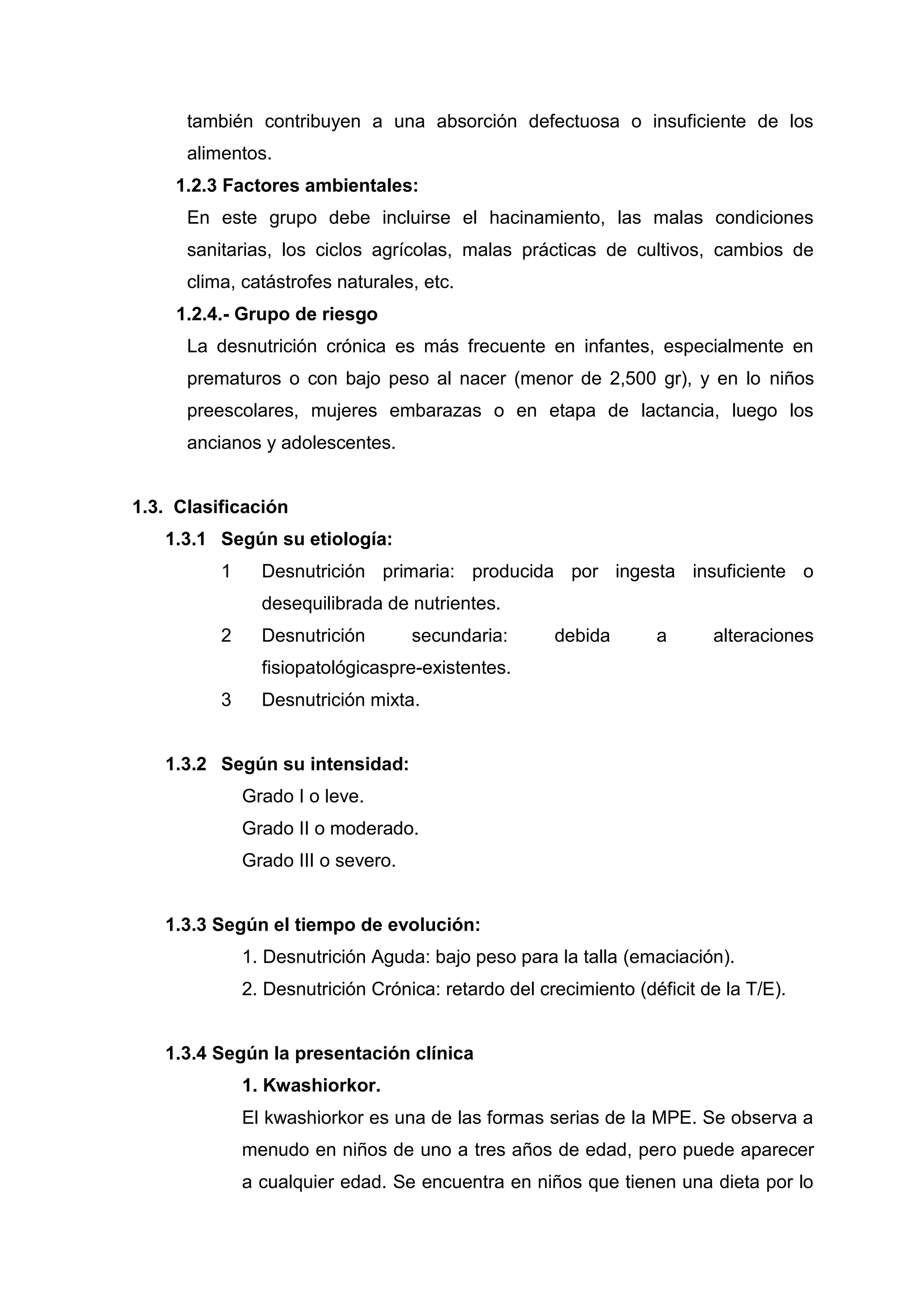 Desnutrición, aprendizaje y calidad de vida