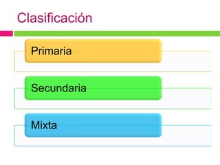 Clasificación
Primaria
Secundaria
Mixta

 
