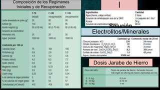 l
Solución
Electrolitos/Minerales
Composición de los Regímenes
Iniciales y de Recuperación
Dosis Jarabe de Hierro
 