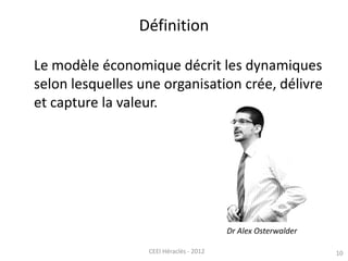 10CEEI Héraclès - 2012
Définition
Le modèle économique décrit les dynamiques
selon lesquelles une organisation crée, déliv...