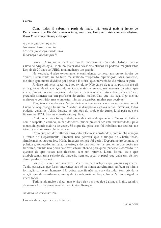 Carta de Despedida do Professor Paulo Seda