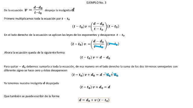 Ejemplos de despejes de incógnitas de una ecuación