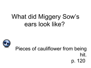 What did Miggery Sow’s
ears look like?
Pieces of cauliflower from being
hit.
p. 120
 