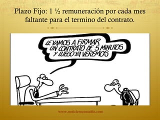 Plazo Fijo: 1 ½ remuneración por cada mes
faltante para el termino del contrato.
www.noticierocontable.com