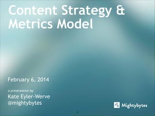 Content Strategy &
Metrics Model

February 6, 2014
a presentation by

Kate Eyler-Werve
@mightybytes
1

 