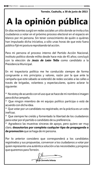 El Siglo de Torreón | DOMINGO 30 DE JUNIO DE 2013 | NACIONAL
6A
 