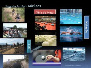 Desporto Escolar:   Núcleos
                          Ténis de Mesa




                                                                       Natação
                    BTT




                                          O Coordenador: Luís Vieira       3
 