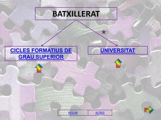 BATXILLERAT



CICLES FORMATIUS DE         UNIVERSITAT
   GRAU SUPERIOR




                                          4/4
                 RESUM   ALTRES
 