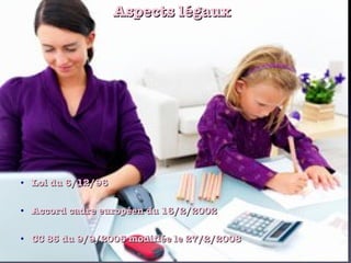 Aspects légaux Loi du 6/12/96 Accord cadre européen du 16/2/2002  CC 85 du 9/9/2005 modifiée le 27/2/2008 