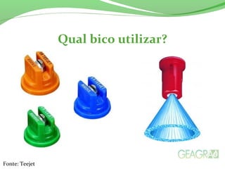 Qual bico utilizar?
Fonte: Teejet
 
