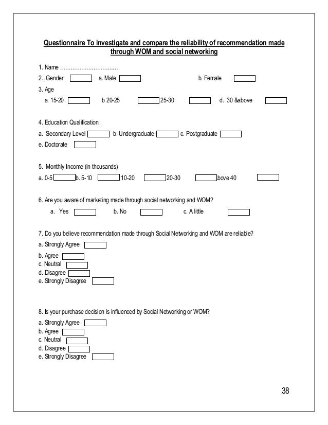 questionnaire on word