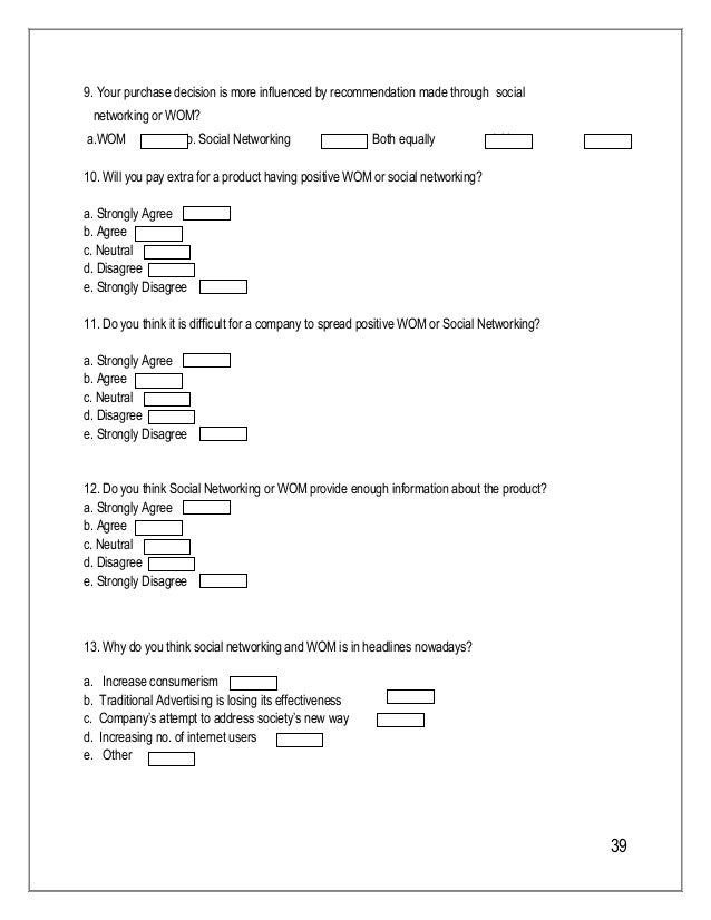 questionnaire on word