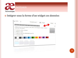 INTÉGRER
 Intégrer sous la forme d’un widget ces données
6
 