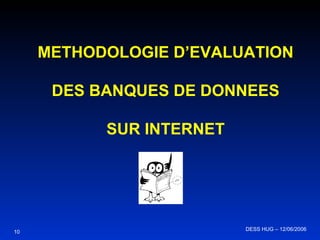 METHODOLOGIE D’EVALUATION DES BANQUES DE DONNEES SUR INTERNET 10 DESS HUG – 12/06/2006  