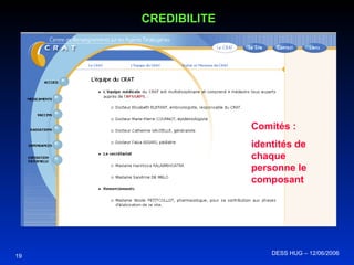 DESS HUG – 12/06/2006  CREDIBILITE Comités : identités de chaque  personne le composant 19 