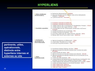 25 HYPERLIENS pertinents, utiles, opérationnels,  distincts entre hyperliens internes et externes au site DESS HUG – 12/06/2006  