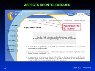 28 ASPECTS DEONTOLOGIQUES DESS HUG – 12/06/2006  Responsabilité du lecteur 