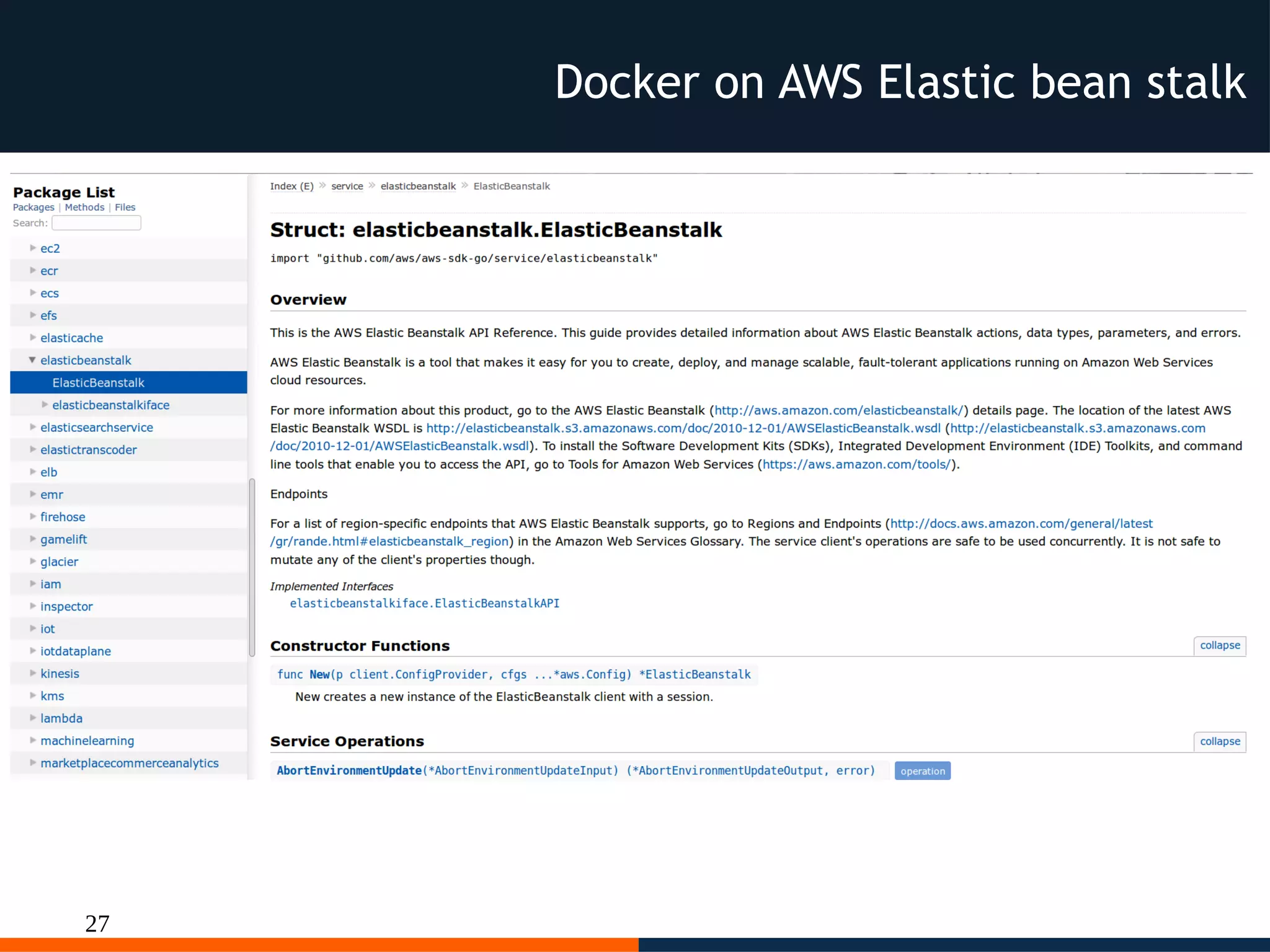 27
Docker on AWS Elastic bean stalk
 