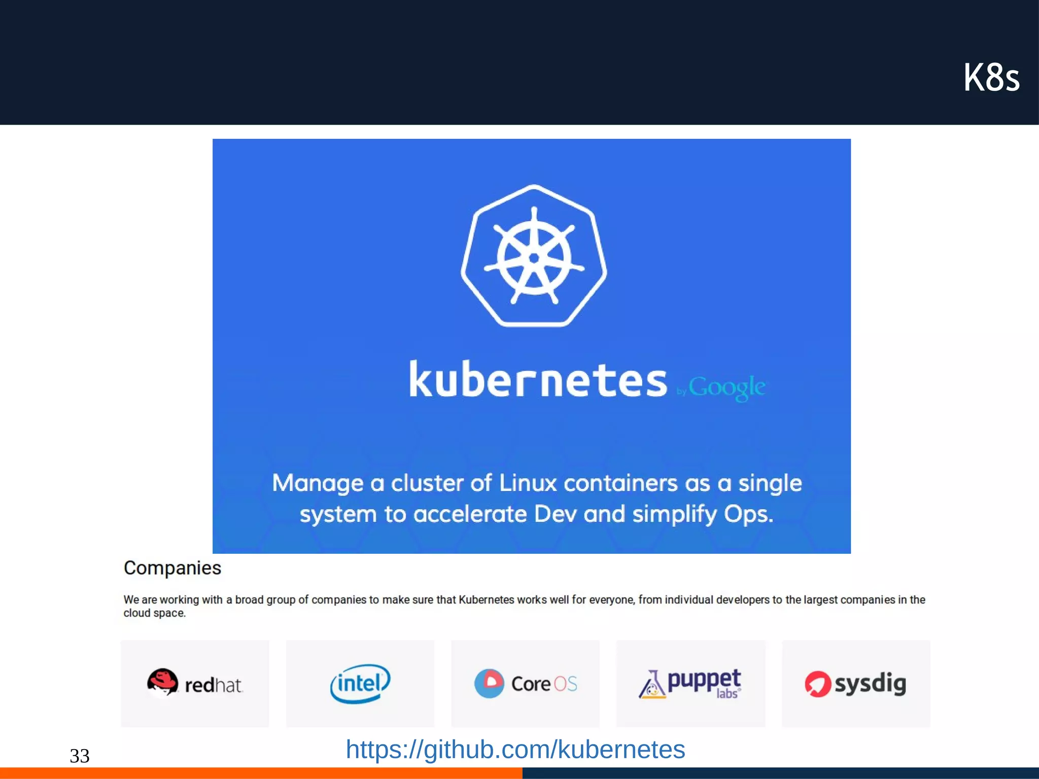 33
K8s
https://github.com/kubernetes
 