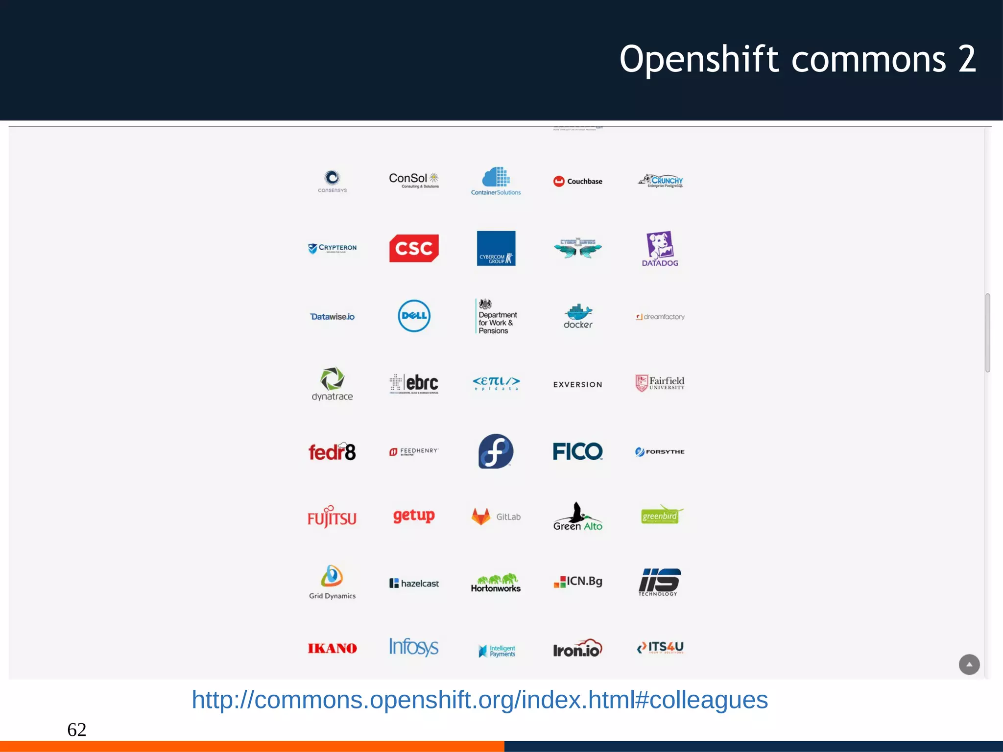 62
Openshift commons 2
http://commons.openshift.org/index.html#colleagues
 