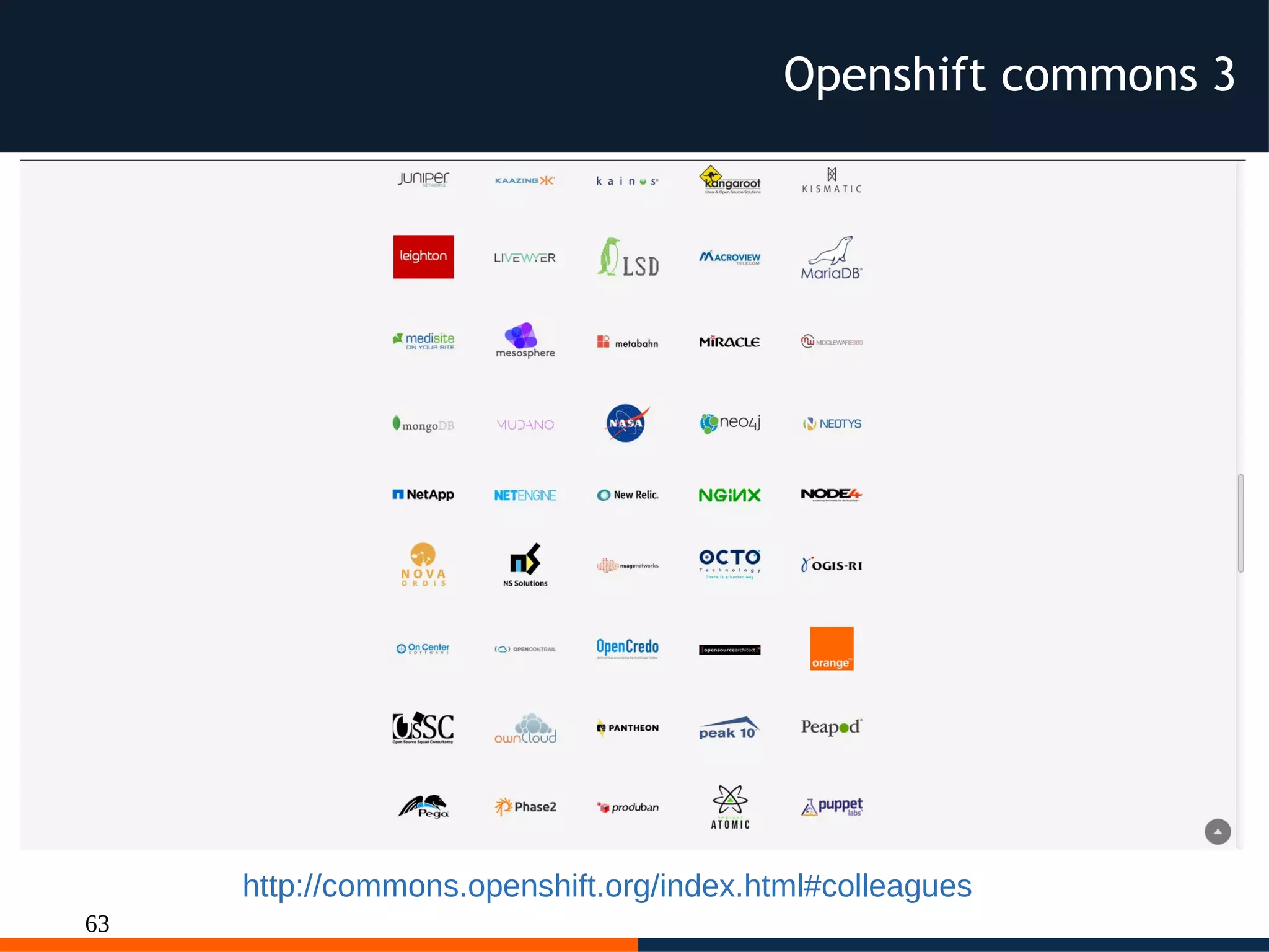 63
Openshift commons 3
http://commons.openshift.org/index.html#colleagues
 