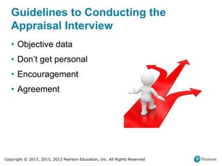 Copyright © 2017, 2015, 2013 Pearson Education, Inc. All Rights Reserved
Guidelines to Conducting the
Appraisal Interview
• Objective data
• Don’t get personal
• Encouragement
• Agreement
 