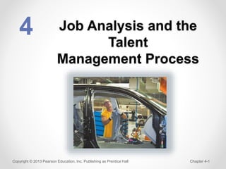 Job Analysis and the
Talent
Management Process
Chapter 4-1
Copyright © 2013 Pearson Education, Inc. Publishing as Prentice Hall
4
 