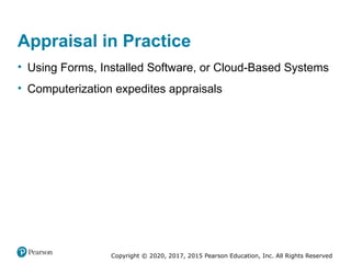 Copyright © 2020, 2017, 2015 Pearson Education, Inc. All Rights Reserved
Appraisal in Practice
• Using Forms, Installed Software, or Cloud-Based Systems
• Computerization expedites appraisals
 