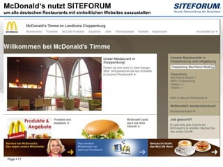 McDonald‘s nutzt SITEFORUM
um alle deutschen Restaurants mit einheitlichen Websites auszustatten




 Page  11
 