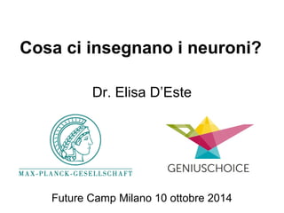Cosa ci insegnano i neuroni? 
Dr. Elisa D’Este 
Future Camp Milano 10 ottobre 2014 
 