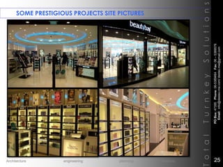 SOME PRESTIGIOUS PROJECTS SITE PICTURES
TotalTurnkeySolutions
POBox:47395Phone:06-5389464Fax:06–5389576
Email:info@destec-me.com/destec.me@gmail.com
25Architecture engineering planning interiors
 
