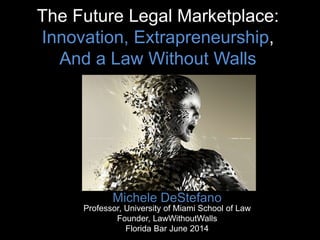 The Future Legal Marketplace:
Innovation, Extrapreneurship,
And a Law Without Walls
Michele DeStefano
Professor, University of Miami School of Law
Founder, LawWithoutWalls
Florida Bar June 2014
 