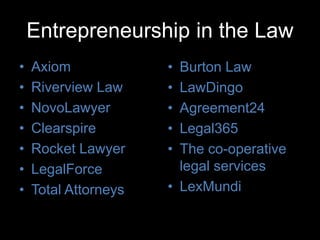 Part-virtual collaboratory
Develops 21st century lawyering skills
Law + Business + Technology + Innovation
INNOVATING LEGA...