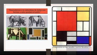 “Desnudemos a la naturaleza de todas sus
formas y solo quedará el estilo”
Composición en rojo, amarillo y azul de Mondrian
 